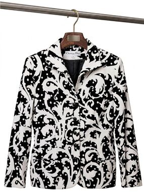 Christian Dior vintage 90’s black white Baroque Scroll Print Blazer jacket 10
